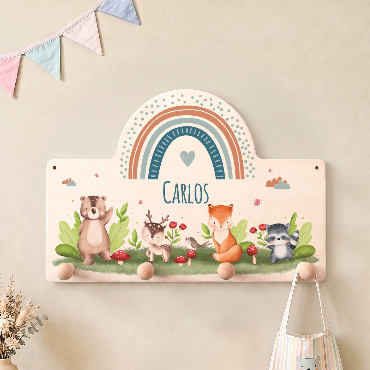 Personalisierte Kinder-Garderobe – Waldtiere