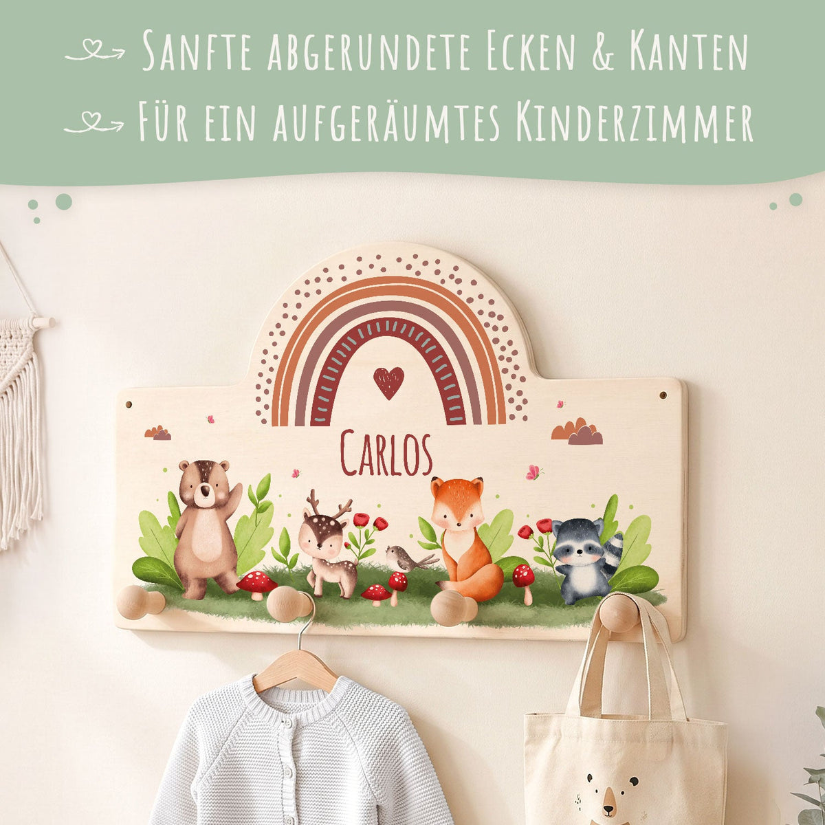 Personalisierte Kinder-Garderobe – Waldtiere