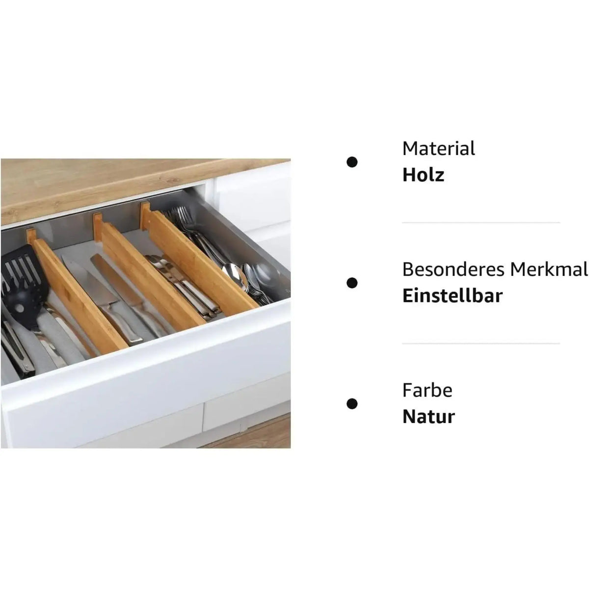 Verstellbare Schubladentrenner aus Bambus – 4er-Set